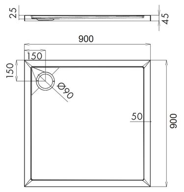 Душевой поддон OMNIRES MERTON 90x90 WHITE GLOSSY MERTON90/KBP