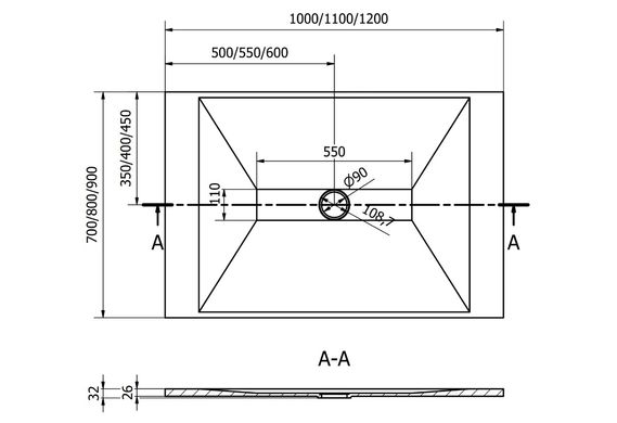 Душевой поддон MEXEN TORO 110x80 WHITE MEX-43108011K