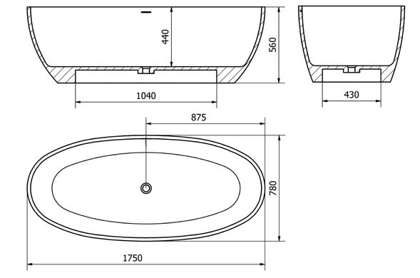 Ванна отдельностоящая MEXEN TORINO 175x78 WHITE MATT из искутвенного камня