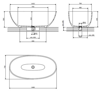 Ванна отдельностоящая OMNIRES SHELL M+ 148x75 WHIRE GLOSSY