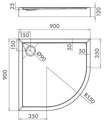 Душовий піддон OMNIRES CAMDEN 90x90 WHITE GLOSSY CAMDEN90/OBP