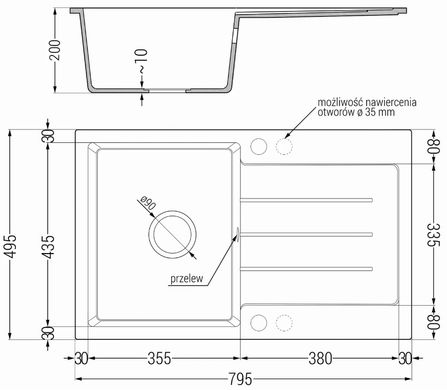 Гранитная кухонная мойка MEXEN BRUNO BLACK GRANITE + сифон CHROME