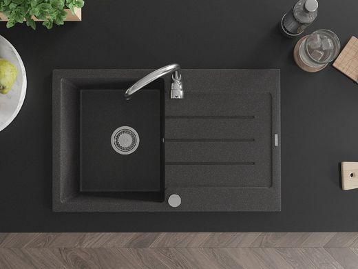 Гранитная кухонная мойка MEXEN BRUNO BLACK GRANITE + сифон CHROME