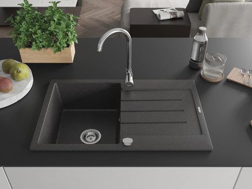 Гранитная кухонная мойка MEXEN BRUNO BLACK GRANITE + сифон CHROME