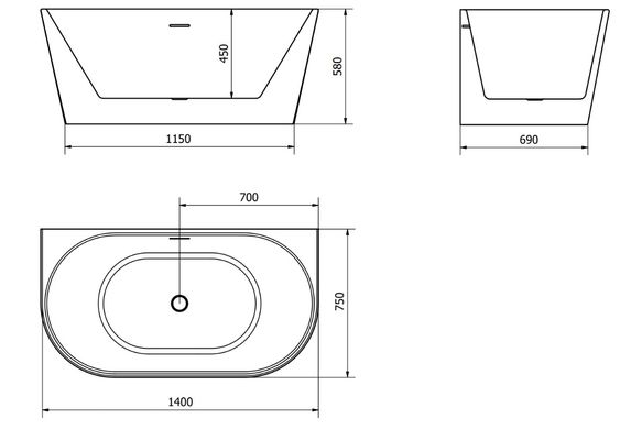 Ванна пристенная MEXEN OVAL 140x75 WHITE акриловая