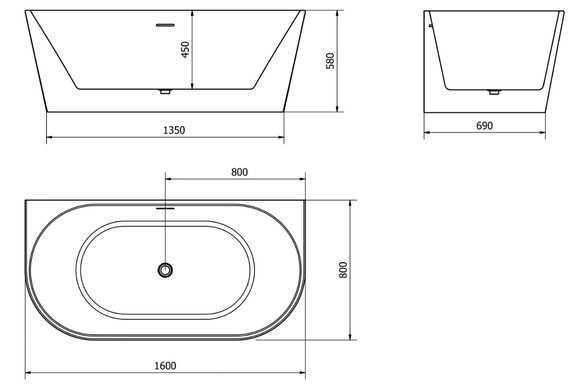 Ванна пристенная MEXEN OVAL 160x80 WHITE акриловая