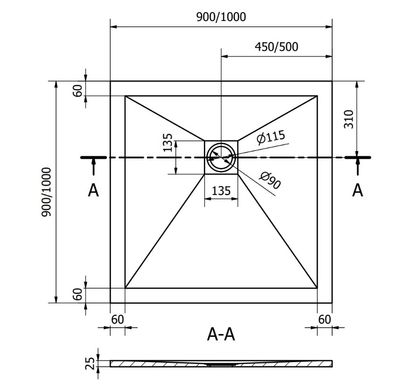 Душевой поддон MEXEN STONE+ 90x90 ANTHRACITE MEX-44719090K