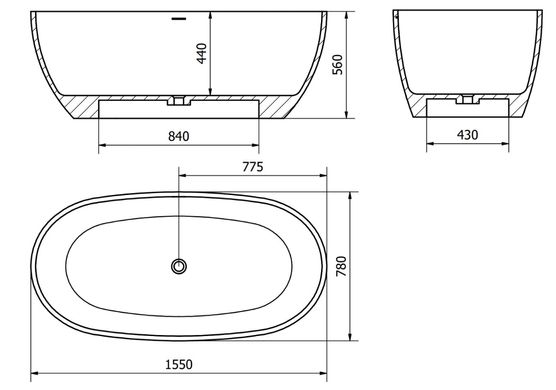 Ванна отдельностоящая MEXEN TORINO 155x78 WHITE из искутвенного камня