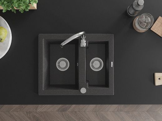 Гранитная кухонная мойка MEXEN CARLOS BLACK GRANITE + сифон CHROME