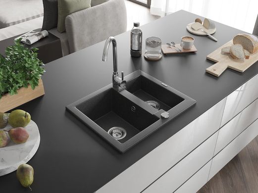 Гранитная кухонная мойка MEXEN CARLOS BLACK GRANITE + сифон CHROME