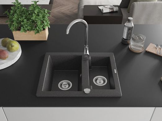 Гранитная кухонная мойка MEXEN CARLOS BLACK GRANITE + сифон CHROME