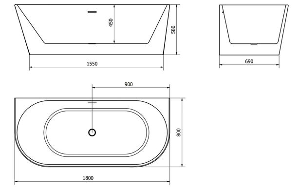 Ванна пристенная MEXEN OVAL 180x80 WHITE акриловая