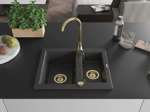 Гранитная кухонная мойка MEXEN CARLOS BLACK GRANITE + сифон GOLD