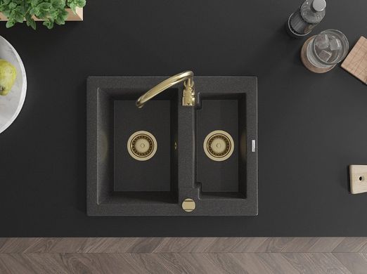 Гранитная кухонная мойка MEXEN CARLOS BLACK GRANITE + сифон GOLD