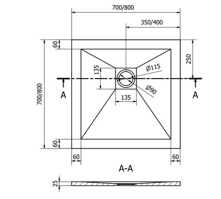 Душовий піддон MEXEN STONE+ 80x80 GREY MEX-44618080K