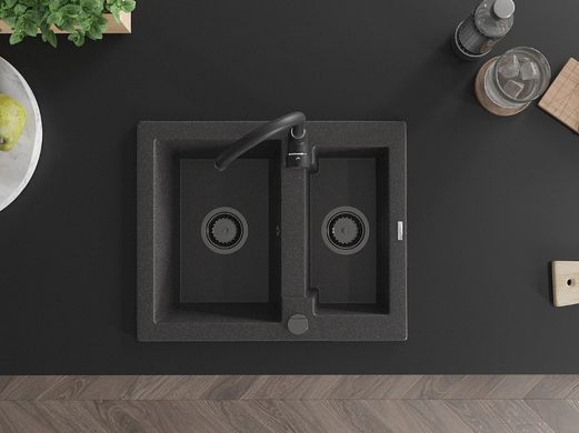 Гранитная кухонная мойка MEXEN CARLOS BLACK GRANITE + сифон BLACK