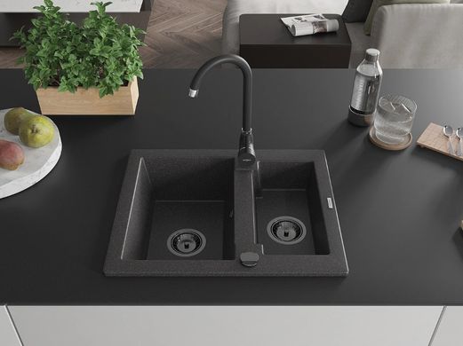 Гранитная кухонная мойка MEXEN CARLOS BLACK GRANITE + сифон BLACK