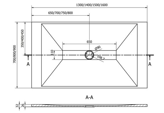 Душевой поддон MEXEN TORO 150x70 BLACK MEX-43707015K