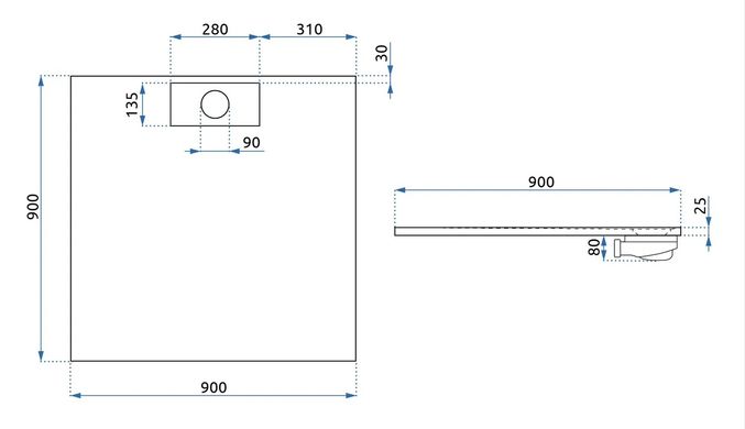 Душевой поддон REA BAZALT 90X90 WHITE REA-K3303