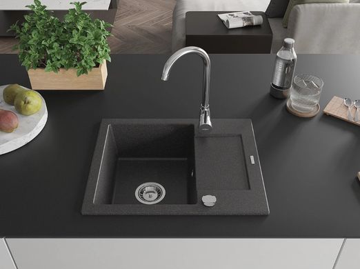 Гранитная кухонная мойка MEXEN ENZO BLACK GRANITE + сифон CHROME