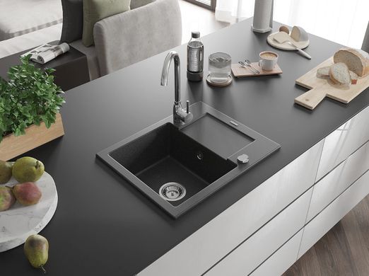 Гранитная кухонная мойка MEXEN ENZO BLACK GRANITE + сифон CHROME