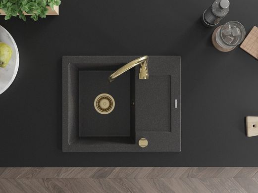 Гранитная кухонная мойка MEXEN ENZO BLACK GRANITE + сифон GOLD