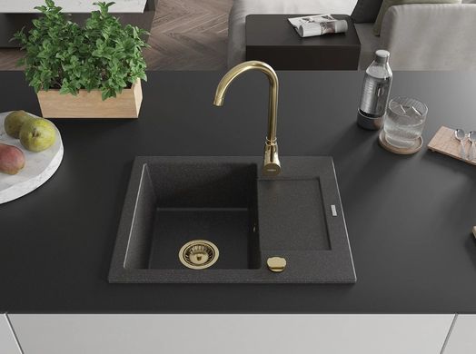 Гранитная кухонная мойка MEXEN ENZO BLACK GRANITE + сифон GOLD