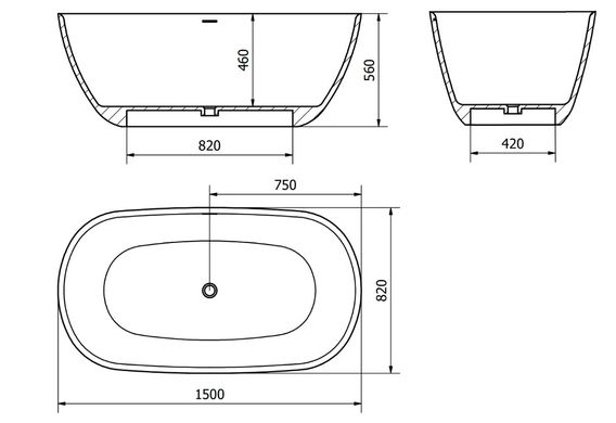 Ванна окремостояча MEXEN COMO 150x82 WHITE MATT з штучного каменю