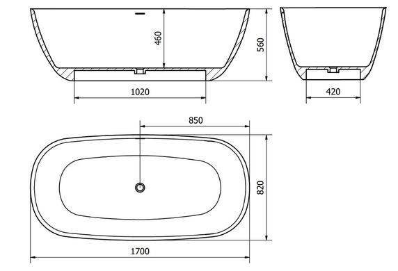 Ванна отдельностоящая MEXEN COMO 170x82 WHITE MATT из искутвенного камня