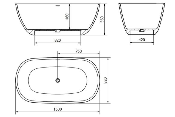 Ванна отдельностоящая MEXEN COMO 150x82 BETON MATT из искутвенного камня