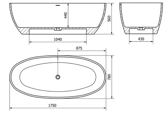 Ванна отдельностоящая MEXEN TORINO 175x78 WHITE из искутвенного камня