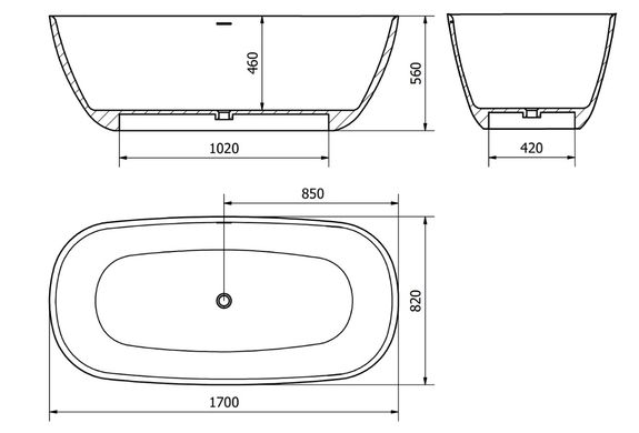 Ванна отдельностоящая MEXEN COMO 170x82 BETON MATT из искутвенного камня