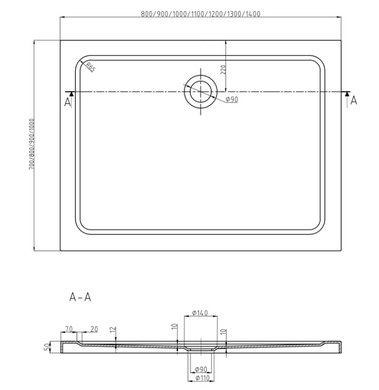 Душовий піддон MEXEN FLAT 110x70 WHITE білий MEX-40107011