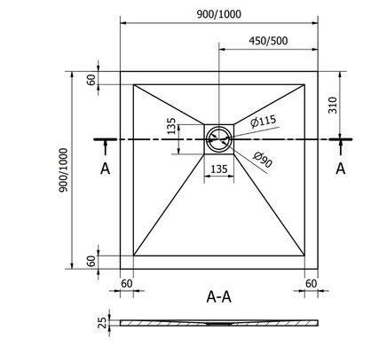 Душевой поддон MEXEN STONE+ 90x90 GREY MEX-44619090K