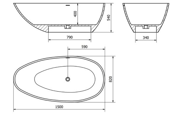 Ванна отдельностоящая MEXEN MILANO 150x82 WHITE MATT из искутвенного камня