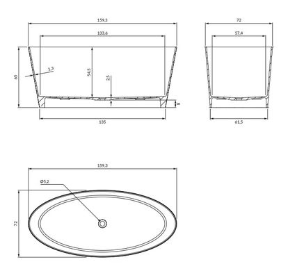 Ванна отдельностоящая OMNIRES ROMA M+ 159x72 WHITE MATT