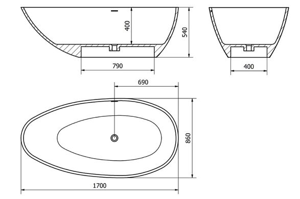 Ванна отдельностоящая MEXEN MILANO 170x86 BETON MATT из искутвенного камня