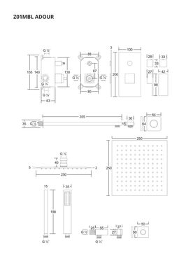 Душевая система CORSAN ADOUR BLACK + BOX скрытого монтажа Z01MBL