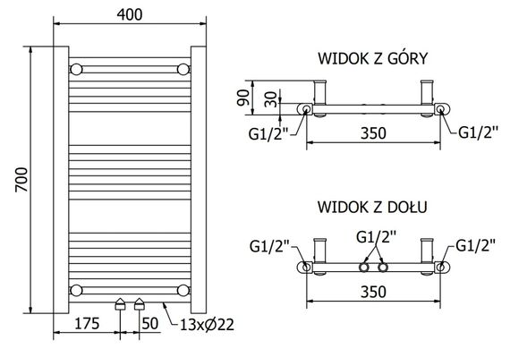 Полотенцесушитель MEXEN MARS 70х40 BLACK 300W электрический