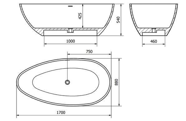 Ванна отдельностоящая MEXEN IMOLA 170x88 WHITE MATT из искутвенного камня