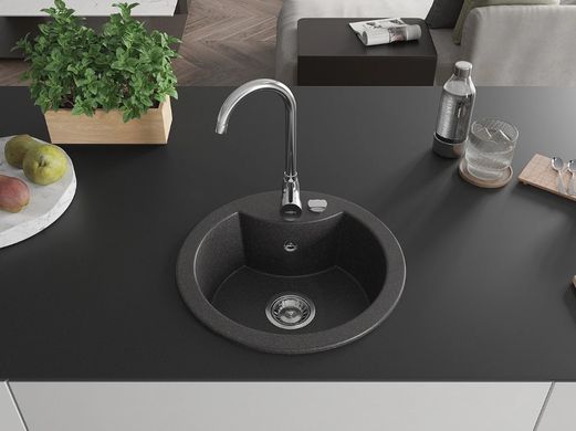 Гранітна кухонна мийка MEXEN DIEGO BLACK GRANITE + сифон CHROME