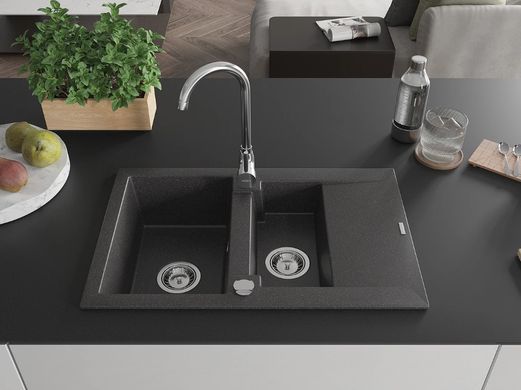 Гранитная кухонная мойка MEXEN GASPAR BLACK GRANITE + сифон CHROME