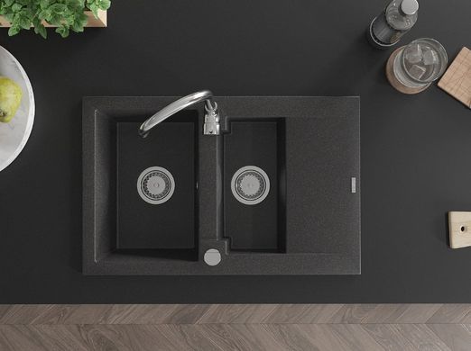 Гранитная кухонная мойка MEXEN GASPAR BLACK GRANITE + сифон CHROME