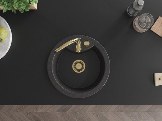 Гранитная кухонная мойка MEXEN DIEGO BLACK GRANITE + сифон GOLD