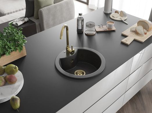 Гранитная кухонная мойка MEXEN DIEGO BLACK GRANITE + сифон GOLD