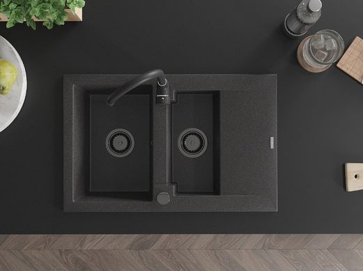 Гранітна кухонна мийка MEXEN GASPAR BLACK GRANITE + сифон BLACK