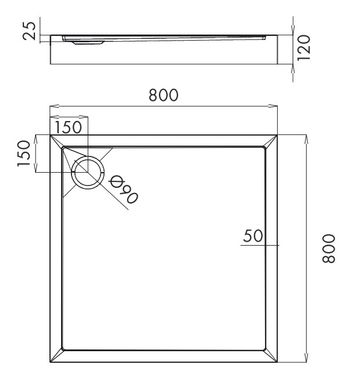 Душевой поддон OMNIRES CAMDEN 80x80 WHITE GLOSSY CAMDEN80/KBP