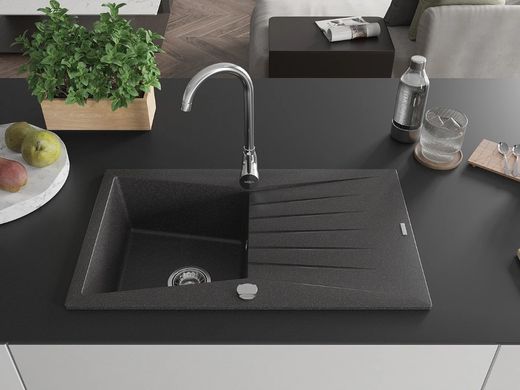 Гранитная кухонная мойка MEXEN CESAR BLACK GRANITE + сифон CHROME