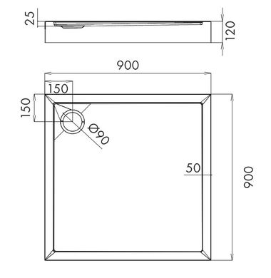 Душевой поддон OMNIRES CAMDEN 90x90 WHITE GLOSSY CAMDEN90/KBP