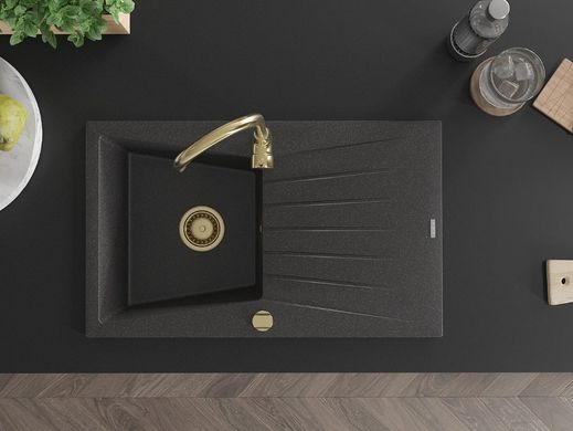 Гранитная кухонная мойка MEXEN CESAR BLACK GRANITE + сифон GOLD